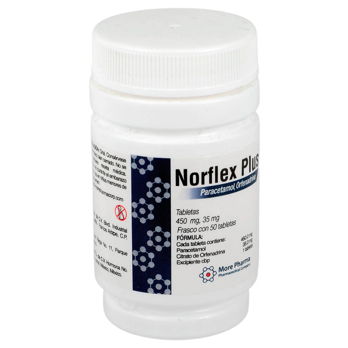 Norflex Plus 450Mg/35Mg Con 50 Tabletas (Paracetamol/Orfenadrina) - WeCare Pharma