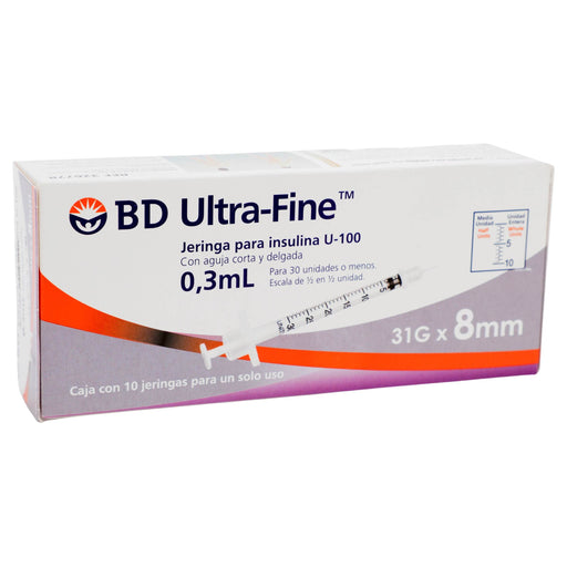 Jeringa Insulina Ultrafine Bd 0.3Ml 31Gx8Mm Con 10 - WeCare Pharma