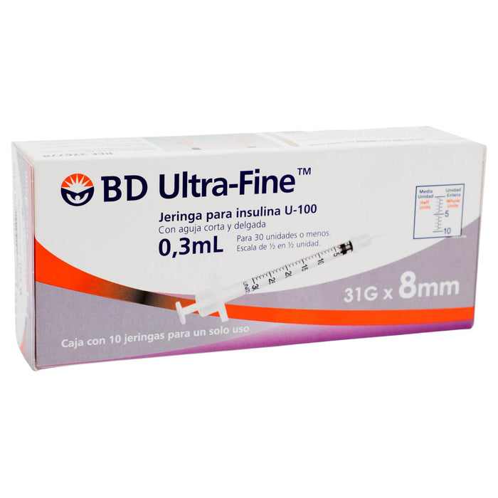 Jeringa Insulina Ultrafine Bd 0.3Ml 31Gx8Mm Con 10 - WeCare Pharma