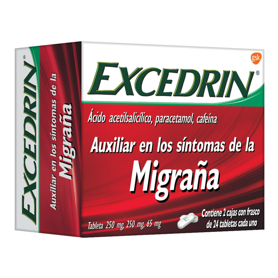 Excedrin Migraña 24 Tabletas 2 Frascos (ícido Acetilsalicilico/Paracetamol/Cafeina) 2 - 7501065027481