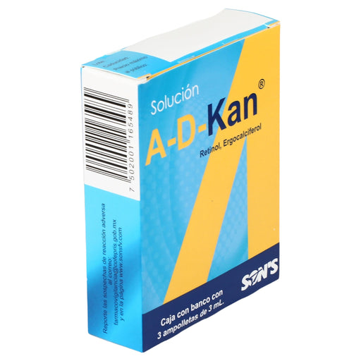 A-D-Kan Oral 6000Unid/400Unid 3Ml Con 3 Ampulas (Retinol/Ergocalciferol) 2 - 7502001165489