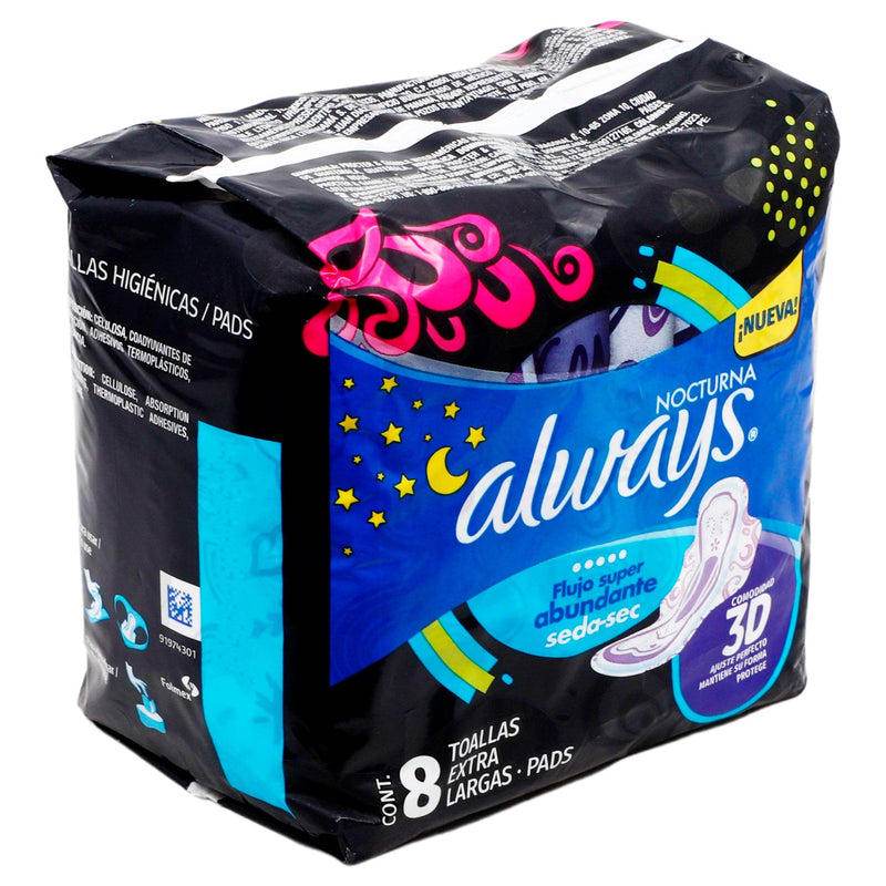 Toallas Always Noches Tranquilas Seda-Sec Con 8 - WeCare Pharma