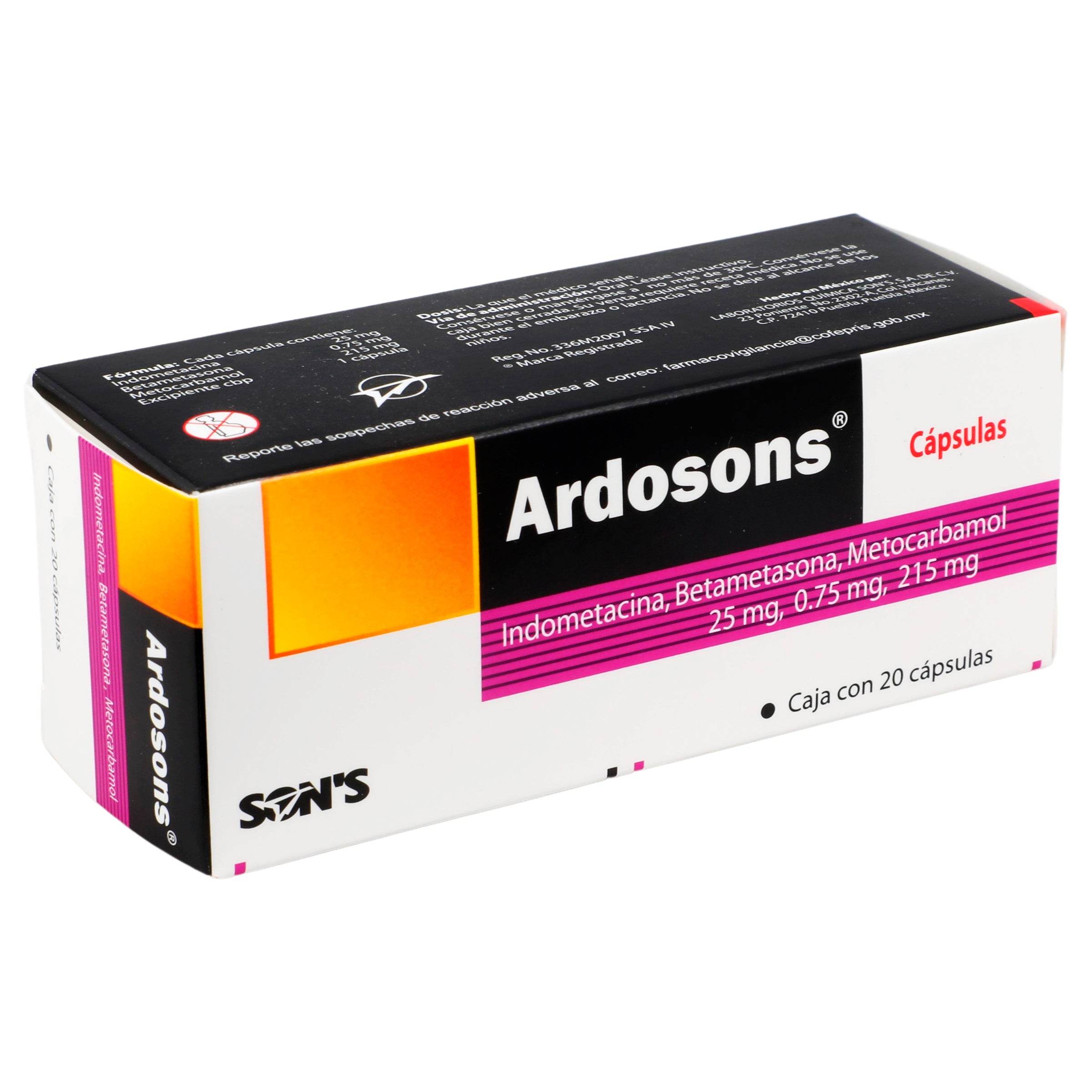 Adroxon Ardosons 25Mg/0.75Mg/215Mg Con 20 Capsulas (Indometacina/Betametasona ...