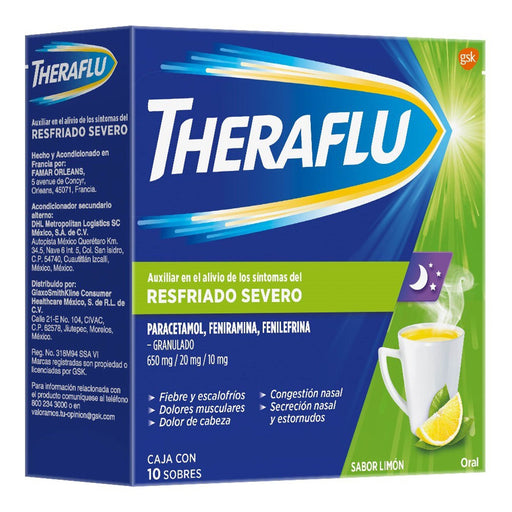 Theraflu Sobres 650Mg/20Mg/10Mg Con 10 Limon (Paracetamol/Feniramina/Fenilefrina) - WeCare Pharma