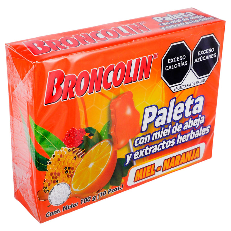 Broncolin Paleta 10G Con 10 Miel-Naranja (Miel Y Extractos Herbales) - WeCare Pharma