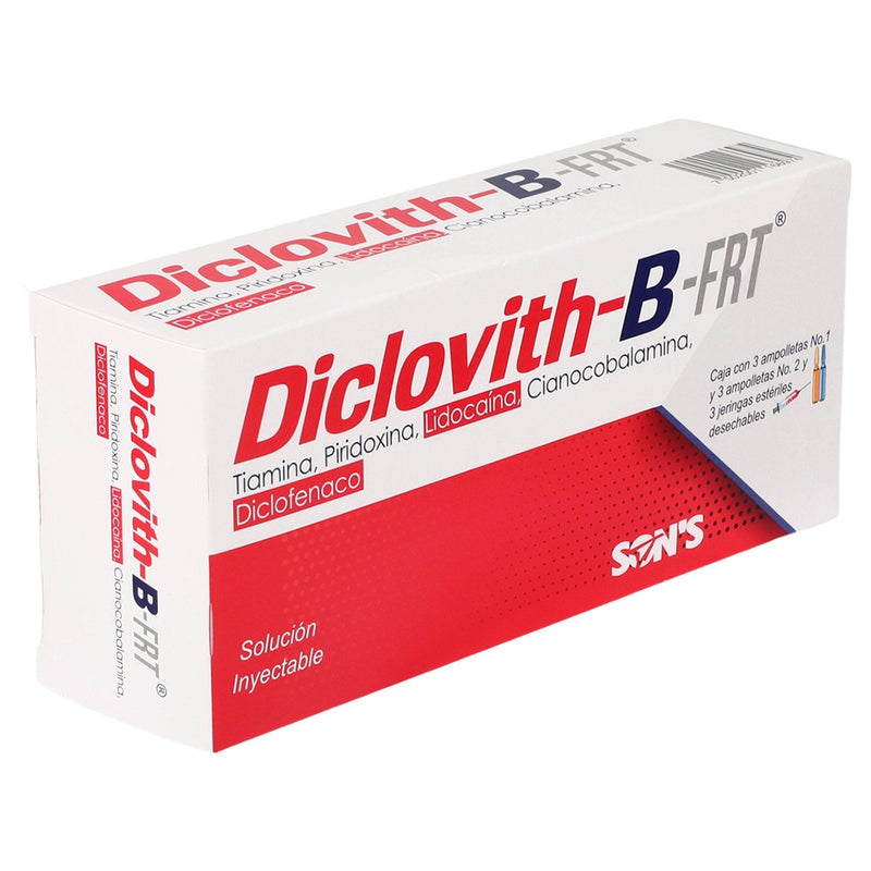 Diclovith-B-Frt 100Mg/125Mg/75Mg/20Mg Con 3 Ampulas (Complejo B/Diclofenaco) - WeCare Pharma