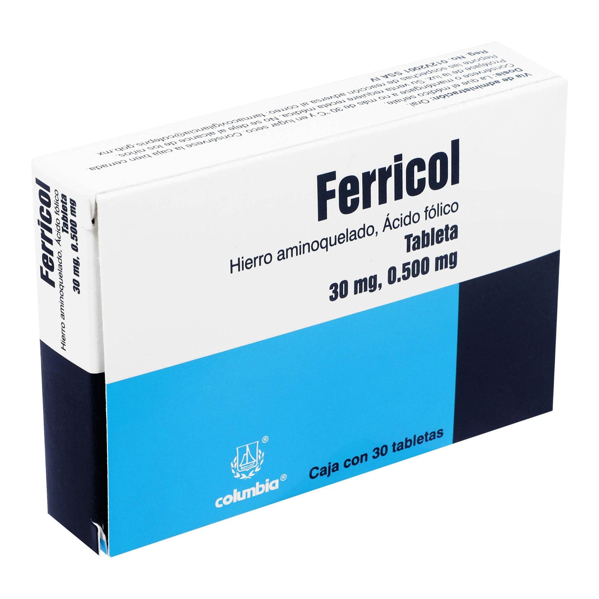 Ferricol 30Mg/500Mg Con 30 Tabletas (Hierro Aminoquelado/Acido Folico ...