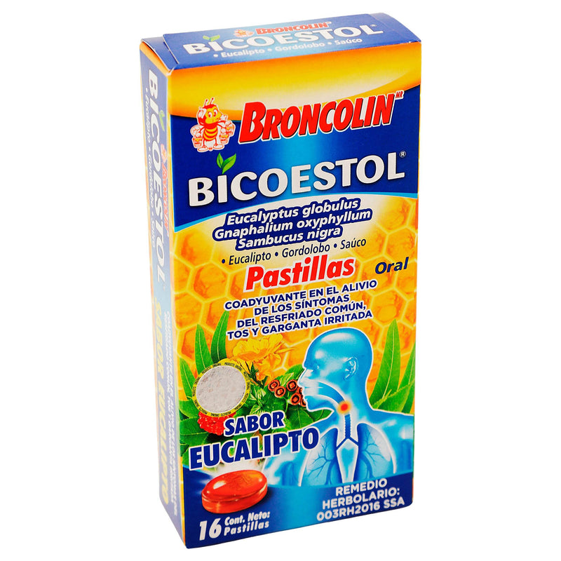 Broncolin Bicoestol Pastillas 2.5G Con 16 Euacalipto (Eucaliptus Globulus/Gnaphalium/Sambucus Nigra) - WeCare Pharma