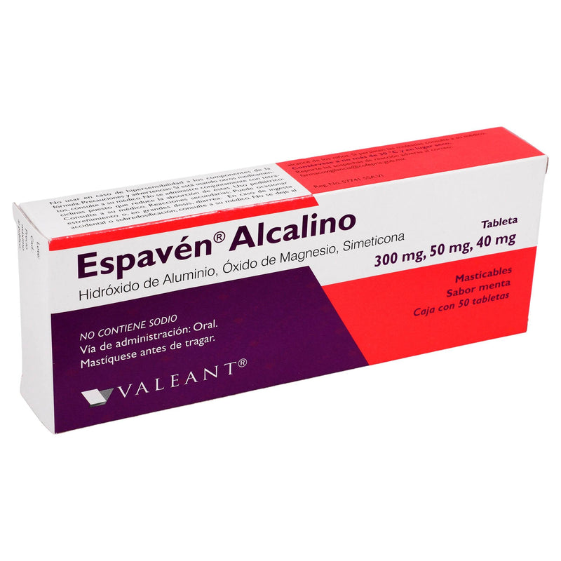 Espaven Alcalino 300Mg/50Mg/40Mg Con 50 Tabletas (Dimeticona/Aluminio/Magnesio) - WeCare Pharma
