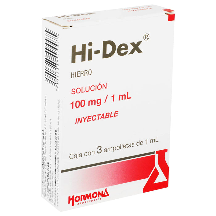 Hi-Dex 100Mg/Ml Con 3 Ampulas (Hierro) - WeCare Pharma