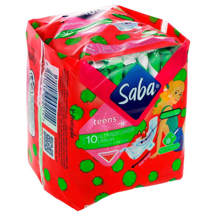 Toallas Saba Teens Ultradelgada Larga Con Alas Con 10 - WeCare Pharma