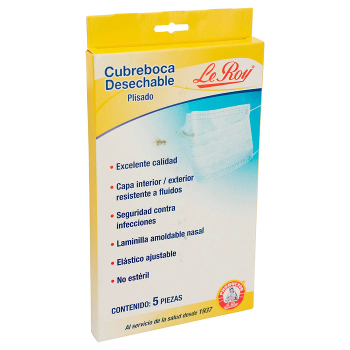Cubrebocas Plisado Leroy Adulto Azul Con 5 - WeCare Pharma