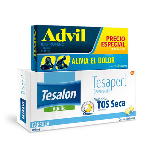 Tesalon 100Mg Con 20 + Advil (Ibuprofeno) Tabletas 200Mg Con 2 Capsulas (Benzonatato) - WeCare Pharma