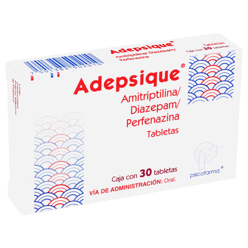 Adepsique (Amitriptilina/Diazepam/Perfenazina) Tabletas 10Mg/3Mg/2Mg Con 30 - WeCare Pharma