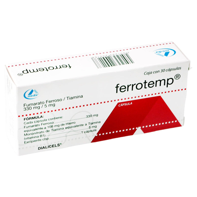 Ferrotemp 330Mg/5Mg Con 30 Capsulas (Fumarato Ferroso/Tiamina) - WeCare Pharma