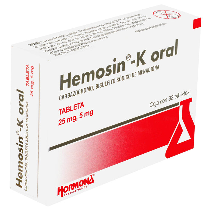 Hemosin-K Oral 25Mg/5Mg Con 32 Tabletas (Carbazocromo/ Bisulfito Sodico De Mediadiona) - WeCare Pharma
