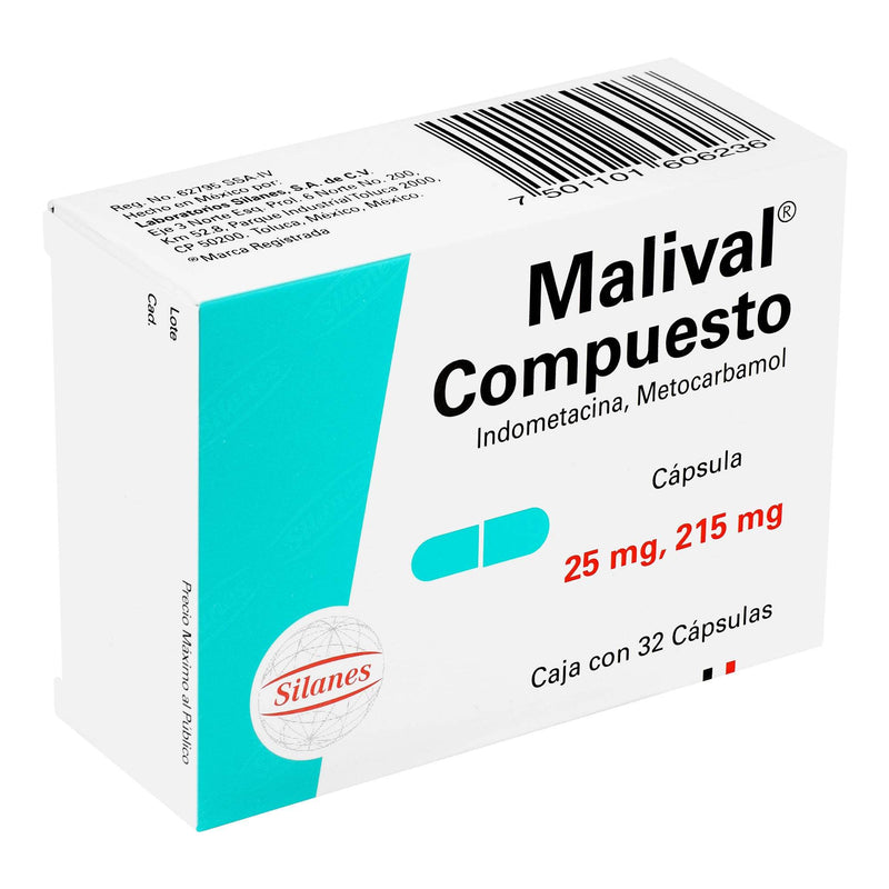 Malival Compuesto 25Mg/215Mg Con 32 Capsulas (Indometacina) - WeCare Pharma