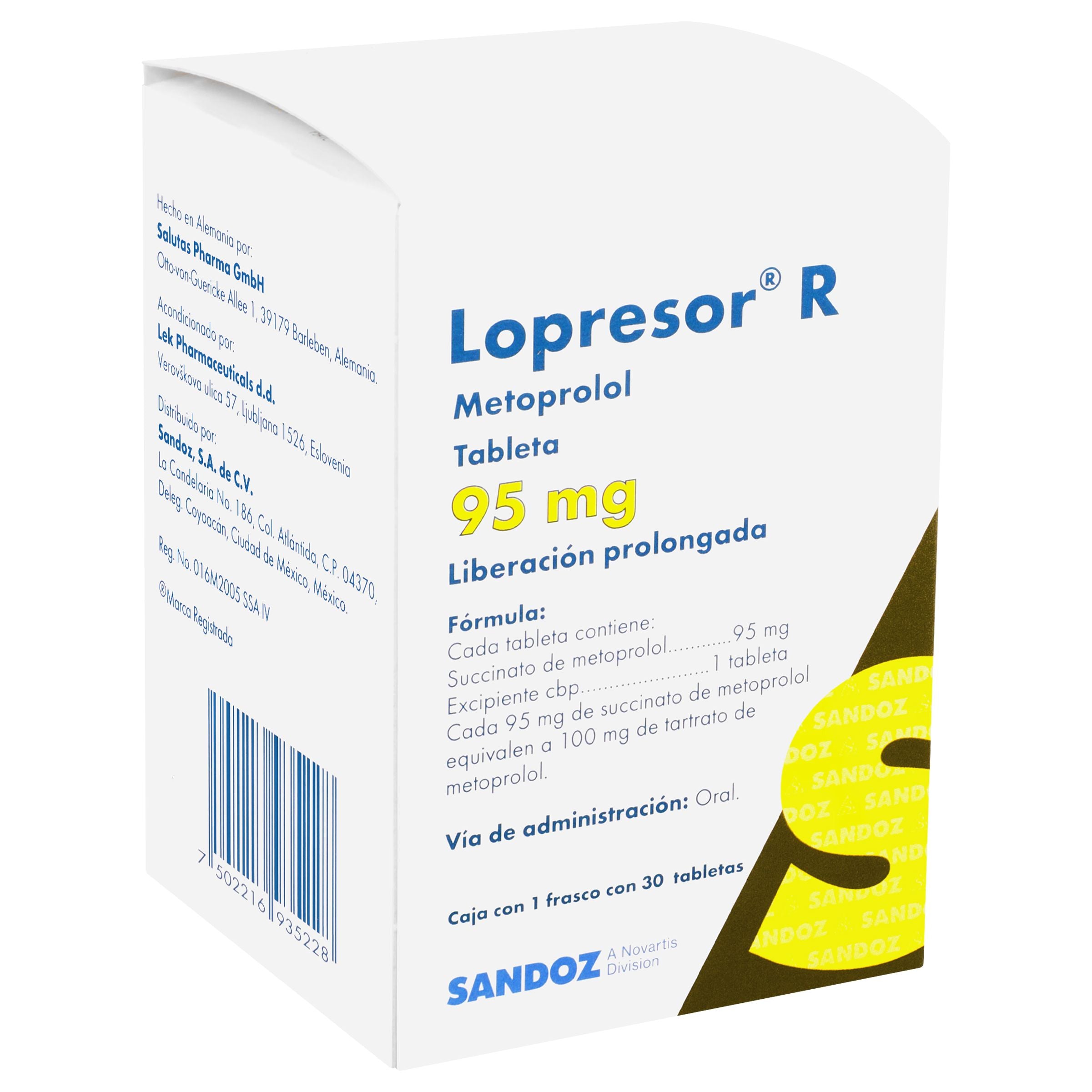 Lopresor R 95Mg Con 30 Tabletas (Metoprolol) 2 - 7502216935228