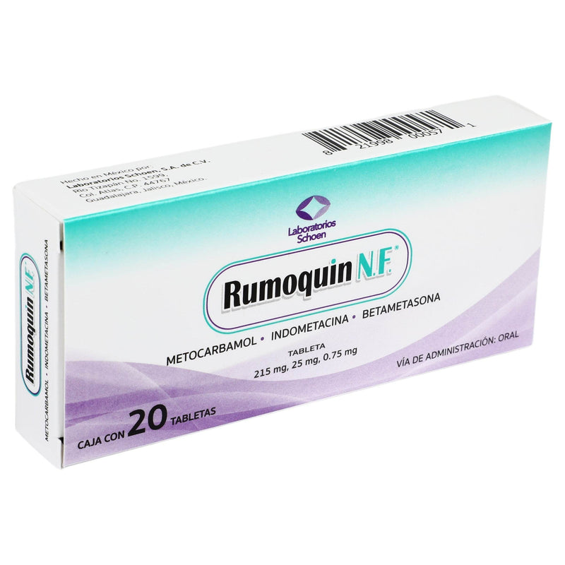 Rumoquin Nf (Metocarbamol/Indometacina/Betametasona) Tabletas 215Mg/25Mg/0.75Mg Con 20 - WeCare Pharma
