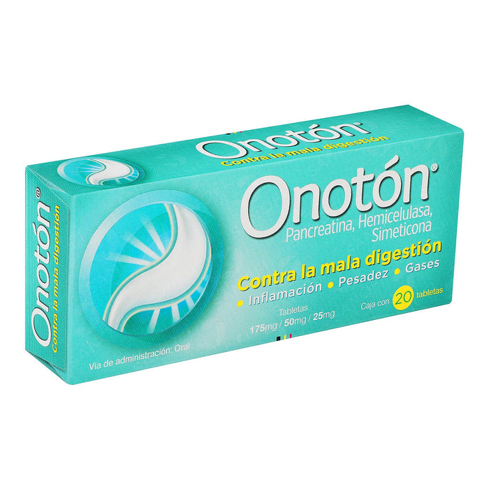 Onoton 175Mg/50Mg/25Mg Con 20 Tabletas (Pancreatina/Hemicelulasa/Simeticona) - WeCare Pharma
