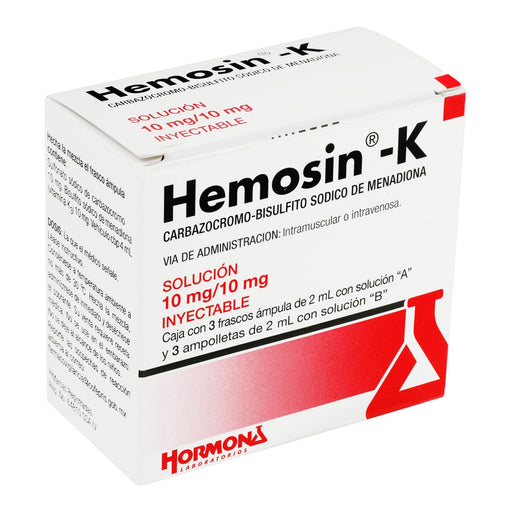 Hemosin-K 10Mg/5Ml Con 3 Ampulas (Carbazocromo/Bisulfito Sodico De Menadiona) - WeCare Pharma