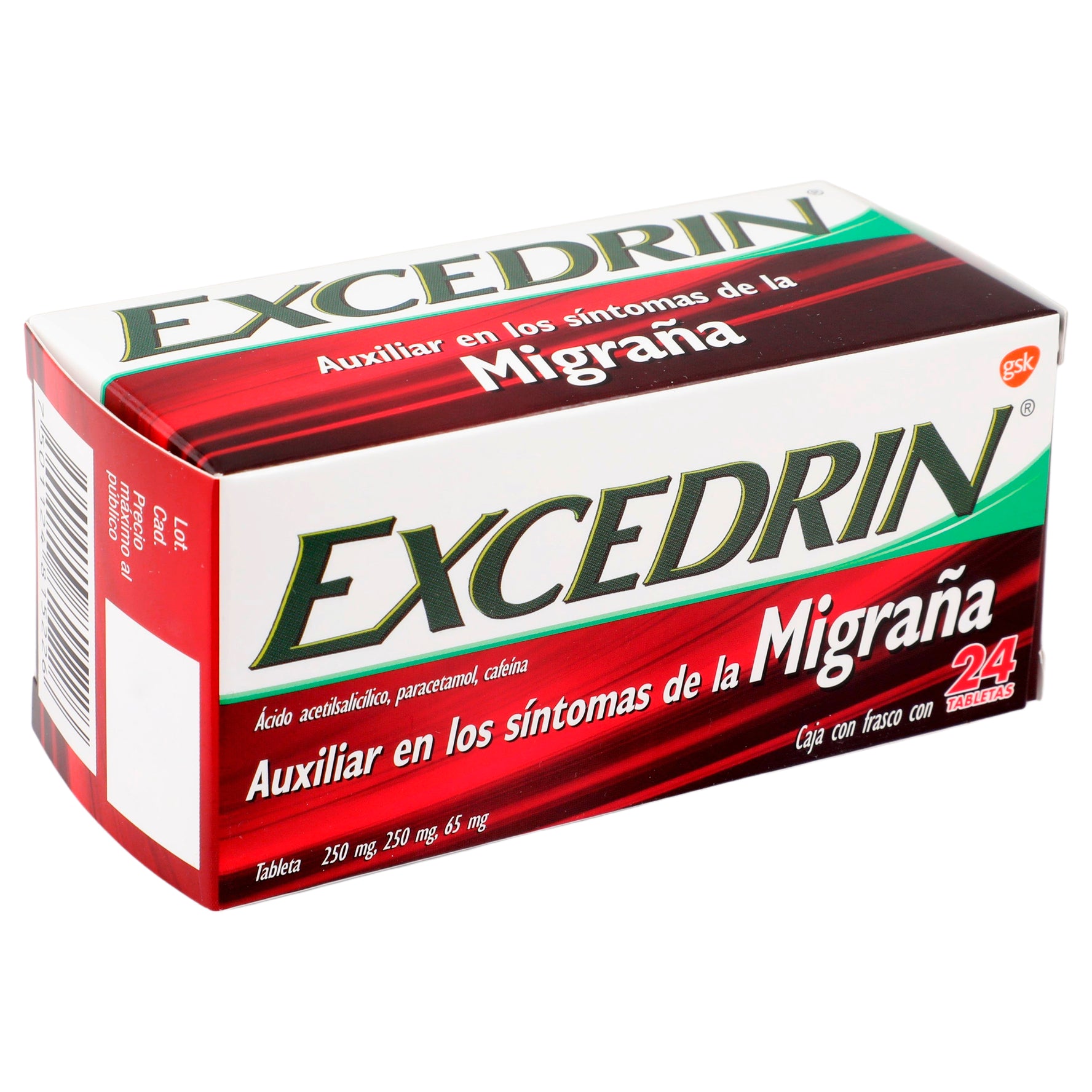 Excedrin Migraña 250Mg/250Mg/65Mg Con 24 Tabletas (ícido Acetilsalicilico/Paracetamol/Cafeina) 2 - 7501124815226