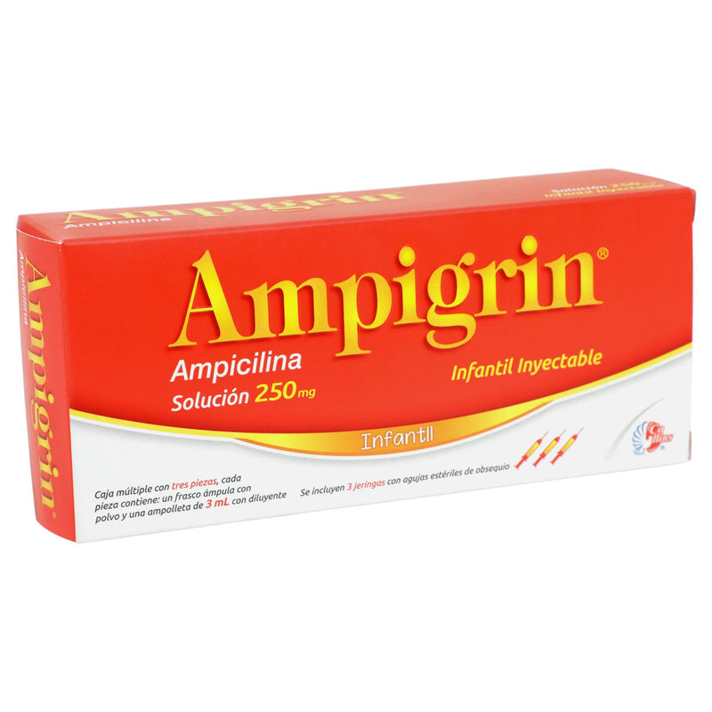 Ampigrin Infantil Frasco 250Mg Con 3 Ampulas (Ampicilina) - WeCare Pharma