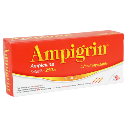 Ampigrin Infantil Frasco 250Mg Con 3 Ampulas (Ampicilina) - WeCare Pharma