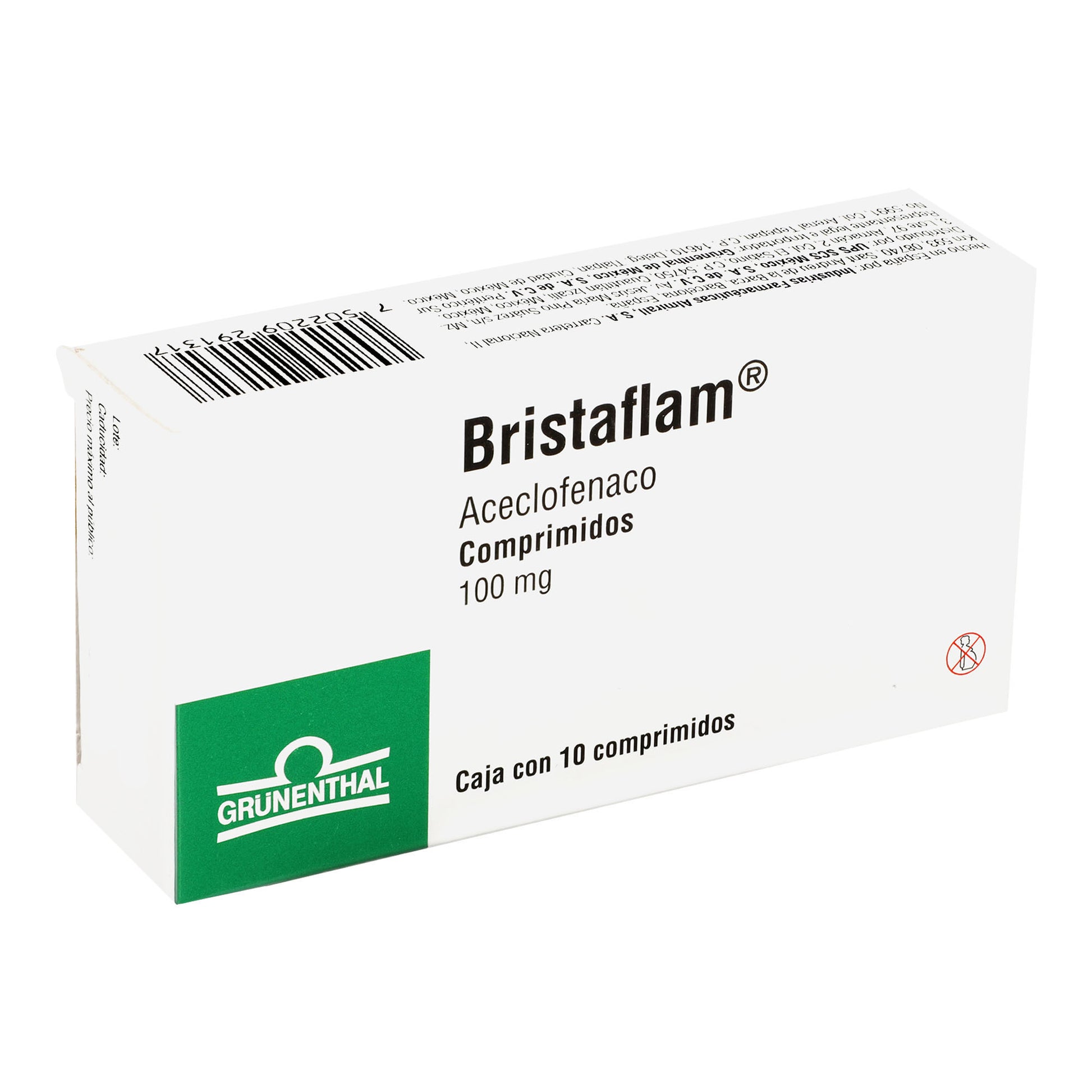 Bristaflam 100Mg Con 10 Tabletas (Aceclofenaco) 2 - 7502209291317