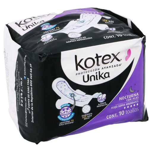 Toallas Kotex Unica Nocturna Con Alas Con 10 - WeCare Pharma