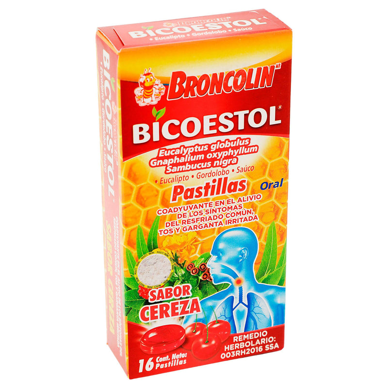 Broncolin Bicoestol Pastillas 2.5G Con 16 Cereza (Eucaliptus Globulus/Gnaphalium/Sambucus Nigra) - WeCare Pharma