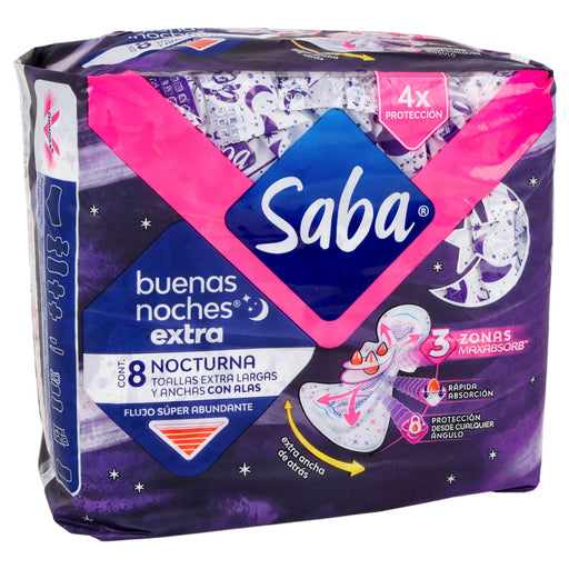 Toallas Saba Buenas Noches Extra Con Alas Con 8 - WeCare Pharma