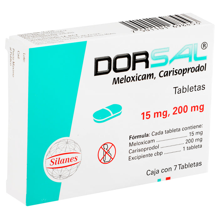 Dorsal 15Mg/200Mg Con 7 Tabletas (Meloxicam/Carisoprodol) 2 - 7501101698453