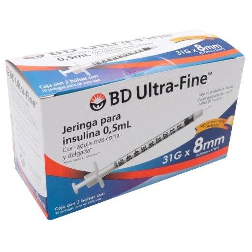 Jeringa Insulina Ultrafine Bd 0.5Ml 31Gx8Mm Con 30 - WeCare Pharma