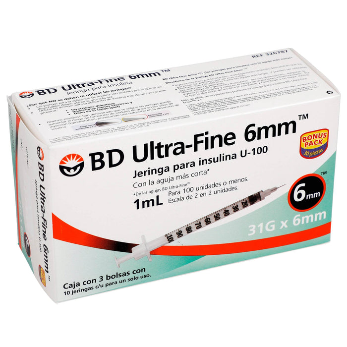 Jeringa Insulina Ultrafine Bd 1Ml 31Gx6Mm Con 30 - WeCare Pharma