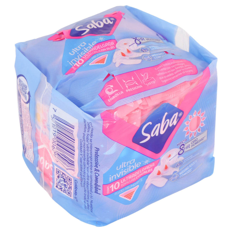 Toallas Saba Ultra Invisible Ultradelgada Con Alas Con 10 - WeCare Pharma