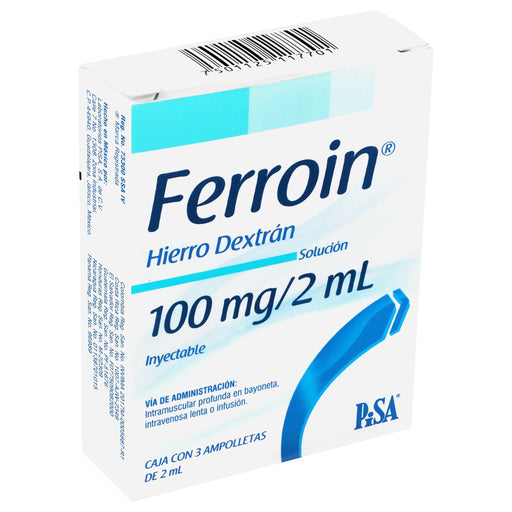 Ferroin 100Mg/2Ml Con 3 Ampulas (Hierro Dextrano) - WeCare Pharma