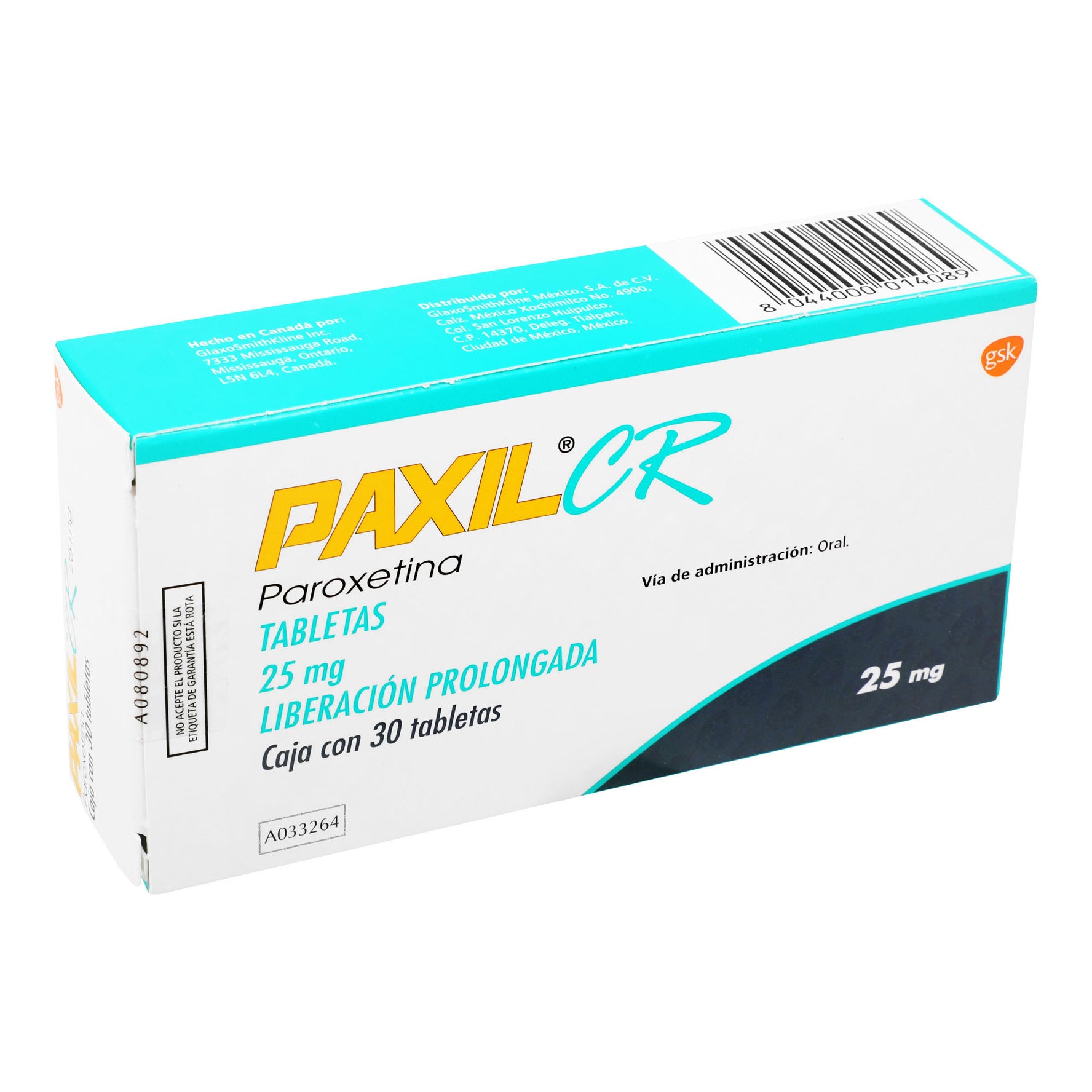 Paxil Cr 25Mg Con 30 Tabletas (Paroxetina) 2 - 8044000014089