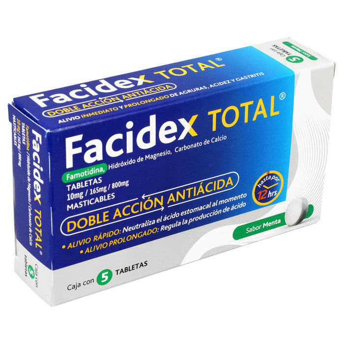 Facidex Total 10Mg/165/800Mg Con 5 Tabletas (Famotidina/Hidroxido De Magensio/Carbonato De Calcio) 2 - 7501299302996