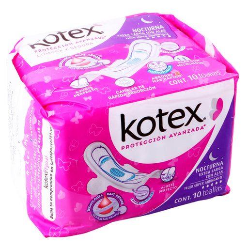 Toallas Kotex Nocturna Extra Larga Con Alas Con 10 - WeCare Pharma