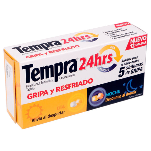 Tempra 24Hrs 400Mg/20Mg Con 12 Tabletas (Paracetamol/Fenilefrina/Carbinoxamina) - WeCare Pharma