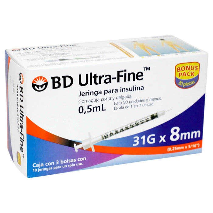 Jeringa Insulina Ultrafine Bd 0.5Ml 31Gx8Mm Con 30 - WeCare Pharma
