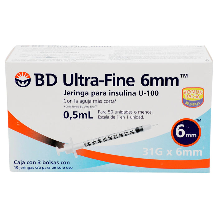 Jeringa Insulina Ultrafine Bd 0.5Ml 31Gx6Mm Con 30 - WeCare Pharma