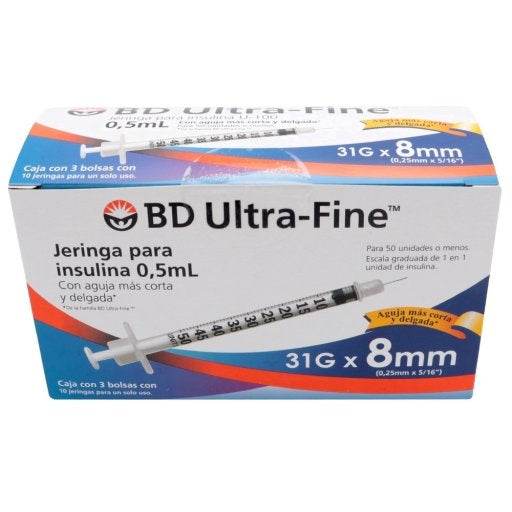Jeringa Insulina Ultrafine Bd 0.5Ml 31Gx8Mm Con 30 - WeCare Pharma