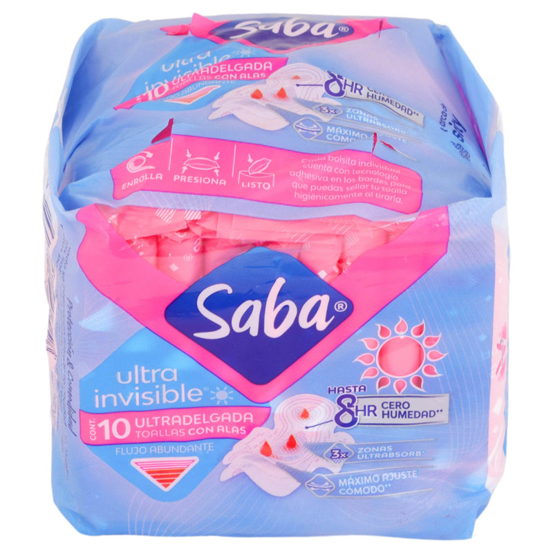 Toallas Saba Ultra Invisible Ultradelgada Con Alas Con 10 - WeCare Pharma