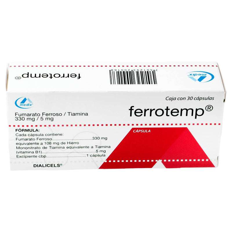 Ferrotemp 330Mg/5Mg Con 30 Capsulas (Fumarato Ferroso/Tiamina) - WeCare Pharma
