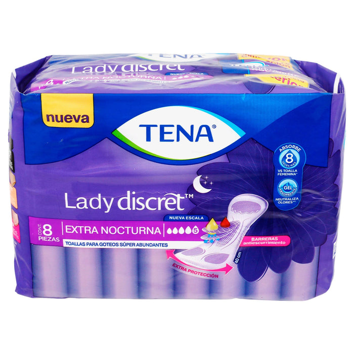 Toallas Tena Lady Discret Extra Nocturna Con 8 - WeCare Pharma