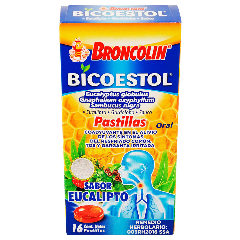 Broncolin Bicoestol Pastillas 2.5G Con 16 Euacalipto (Eucaliptus Globulus/Gnaphalium/Sambucus Nigra) - WeCare Pharma