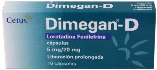 Dimegan D 5Mg/20Mg Con 10 Capsulas (Loratadina-Fenilefrina) - WeCare Pharma