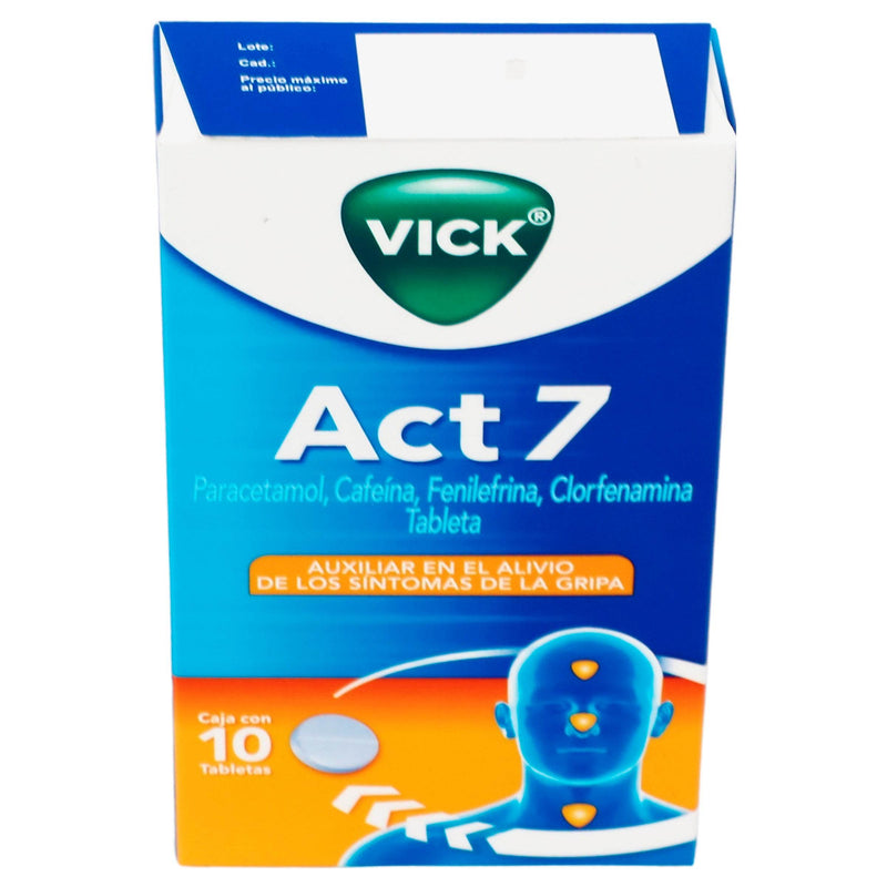 Vick Act 7 500Mg/25Mg/5Mg/4Mg Con 10 Tabletas (Paracetamol/Cafeina/Fenilefrina/Clorfenamina) - WeCare Pharma